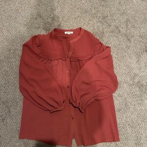 NWOT Max Studio Terracotta Blouse with Ruffle Accents